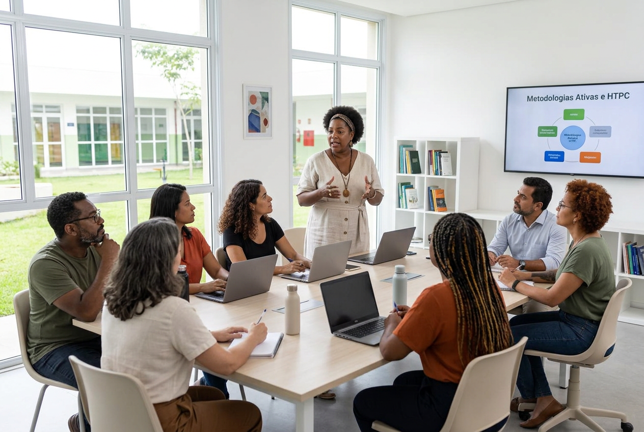 Professores brasileiros em encontro de formação na escola